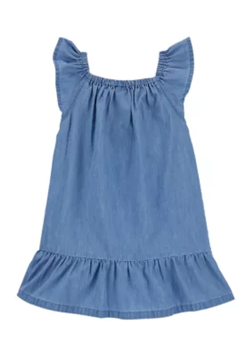 Toddler Girls Embroidered Chambray Dress
