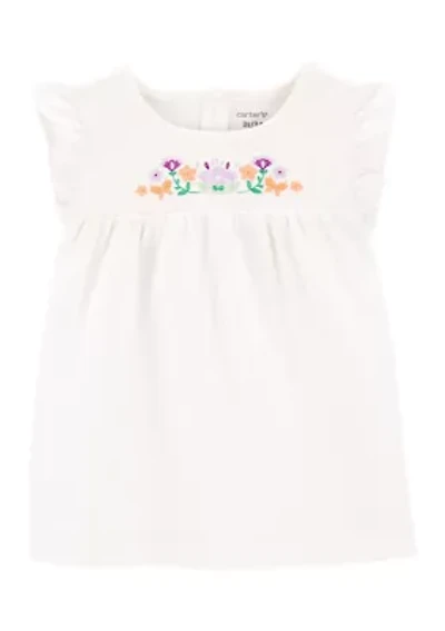 Toddler Girls Short Sleeve Floral Embroidered Top
