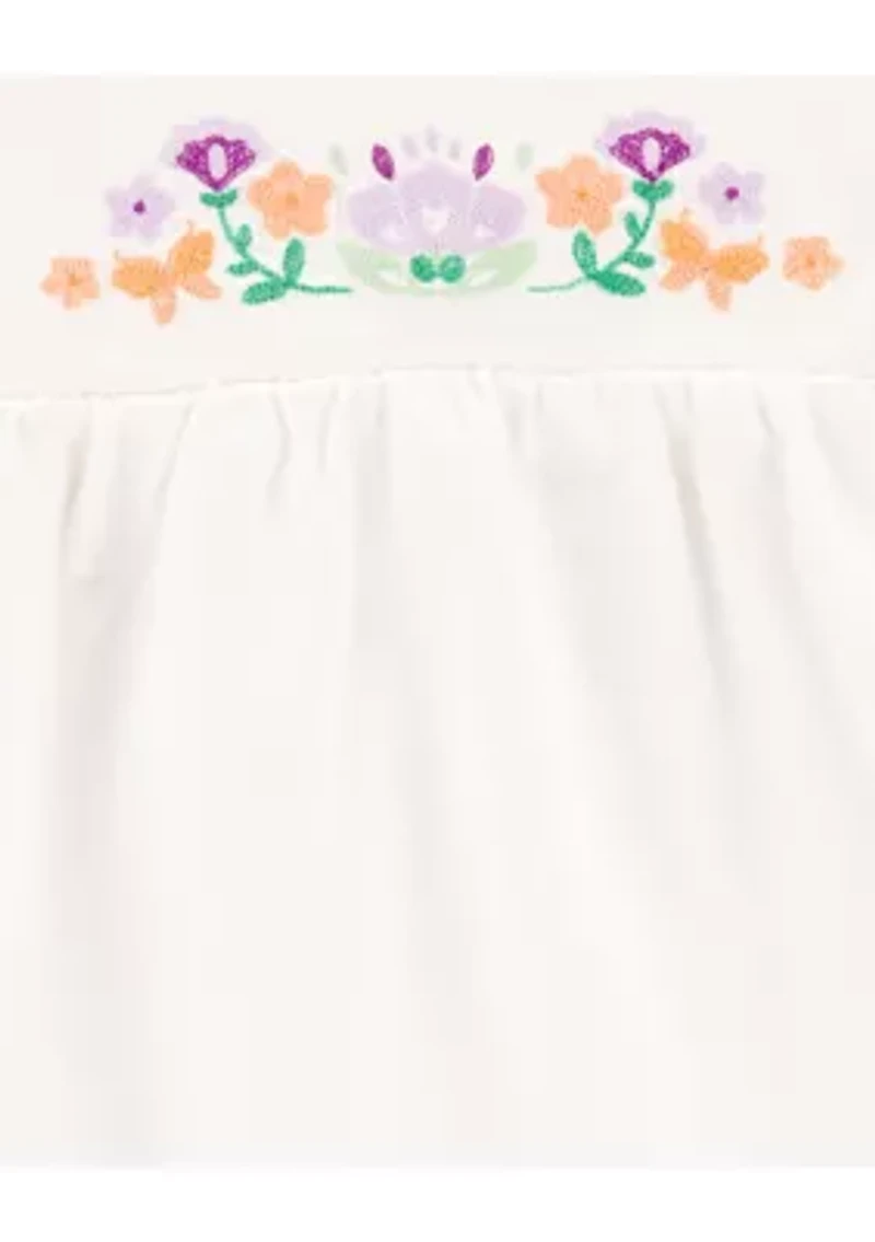 Toddler Girls Short Sleeve Floral Embroidered Top