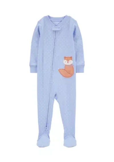 Toddler Girls Fox Appliqué Footie Pajamas