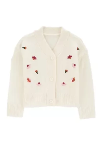 Toddler Girls Floral Embroidered Cardigan