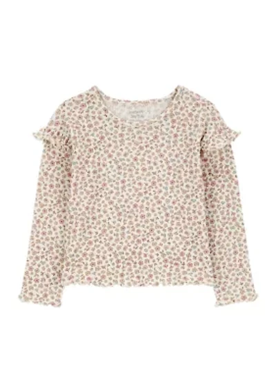 Toddler Girls Floral Printed Waffle Knit T-Shirt