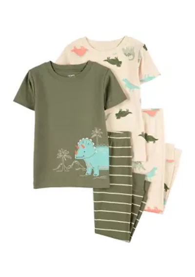 Toddler Boys Dinosaur Printed 4 Piece Pajama Set