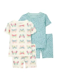 Toddler Girls Butterfly Printed 4 Piece Pajama Set