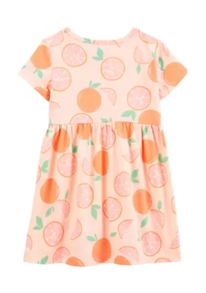 Toddler Girls Short Sleeve Orange Print Dress
