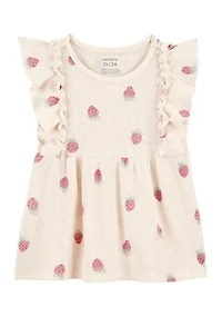 Toddler Girls Short Sleeve Strawberry Print Top