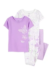 Toddler Girls Butterfly Printed 4 Piece Pajama Set