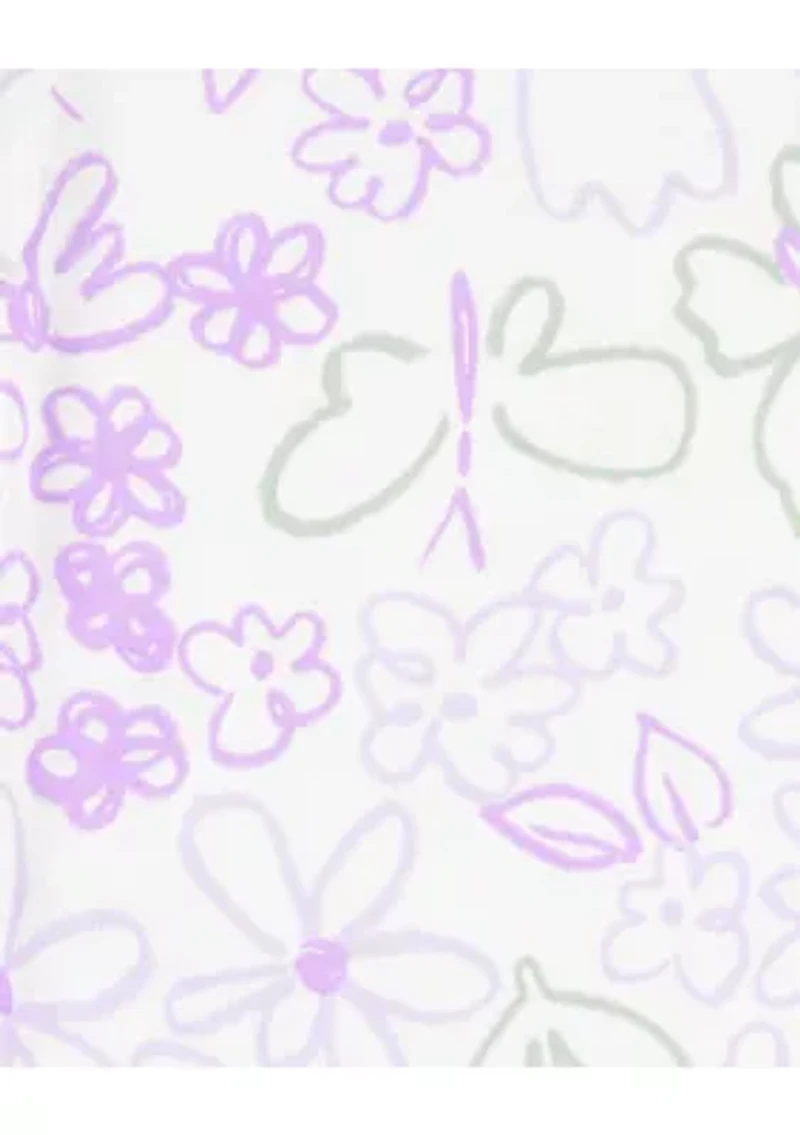 Toddler Girls Butterfly Printed 4 Piece Pajama Set