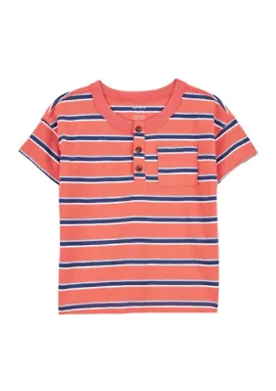 Toddler Boys Short Sleeve Striped Henley Shirt