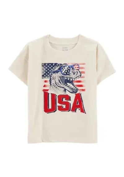 Toddler Boys Dinosaur American Flag Graphic T-Shirt