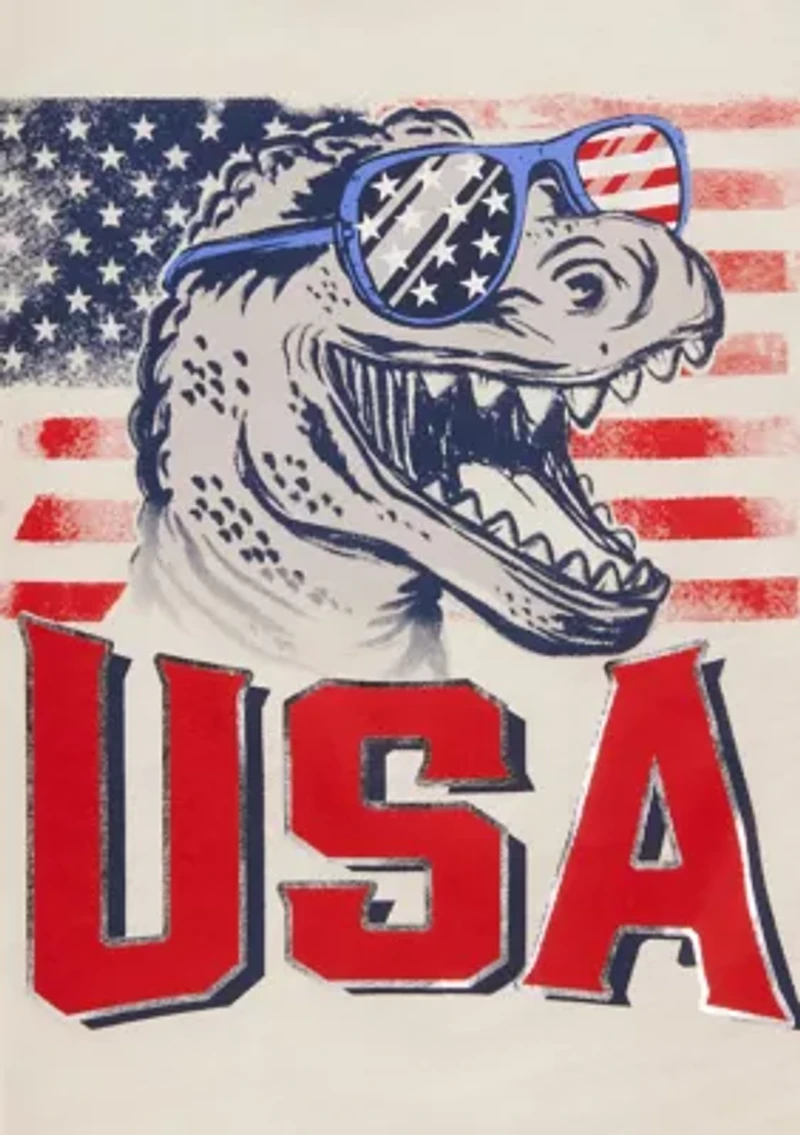 Toddler Boys Dinosaur American Flag Graphic T-Shirt