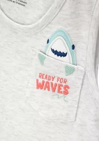 Toddler Boys Shark Pocket Shirt and Printed Shorts Set
