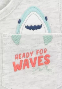 Toddler Boys Shark Pocket Shirt and Printed Shorts Set