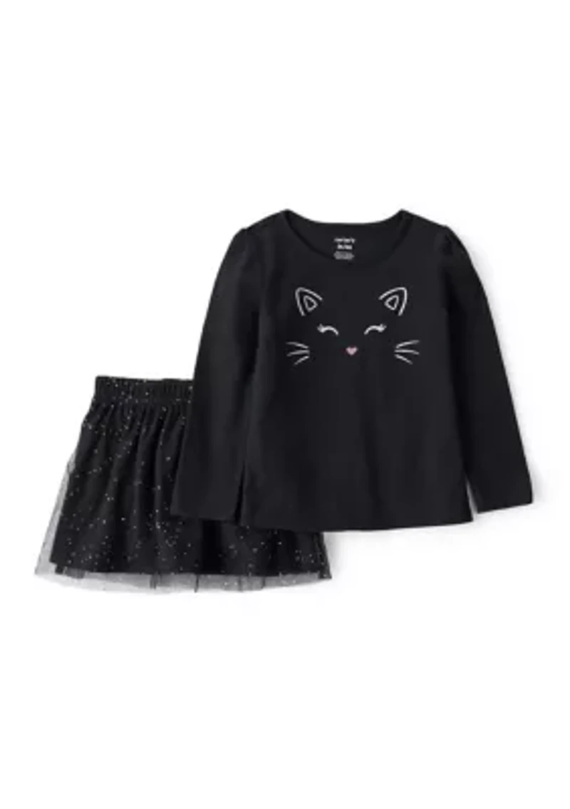 Toddler Girls Cat T-Shirt and Skirt Set