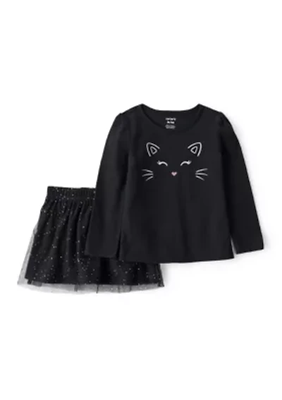 Toddler Girls Cat T-Shirt and Skirt Set
