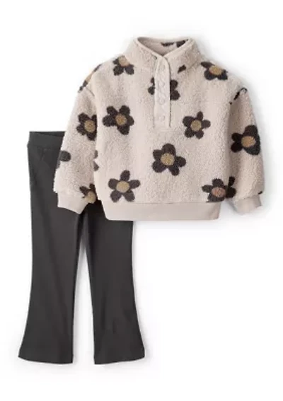 Toddler Girls Fleece Pullover Sweatshirt and Flare Pants Set
