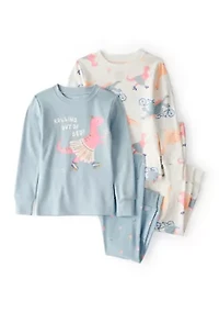 Toddler Girls Dinosaur Printed Four Piece Pajama Set