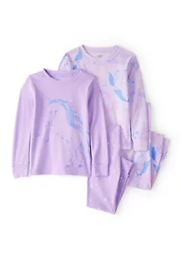 Toddler Girls Unicorn Four Piece Printed Pajama Set