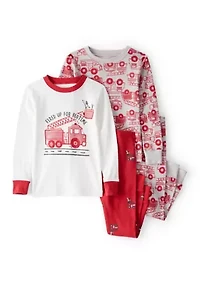 Toddler Boys Fire Truck 4 Piece Pajama Set