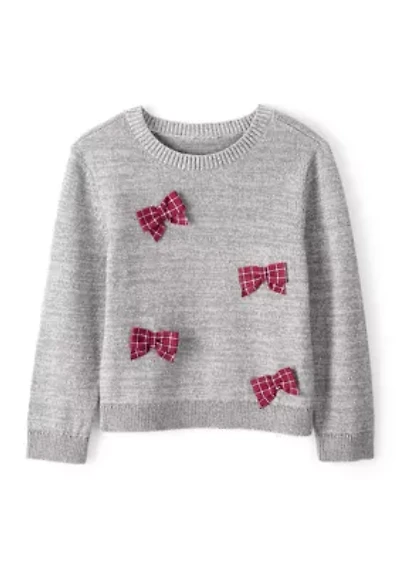 Toddler Girls Bow Accented Christmas Sweater