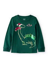 Toddler Boys Festive Dinosaur Graphic Knit Shirt