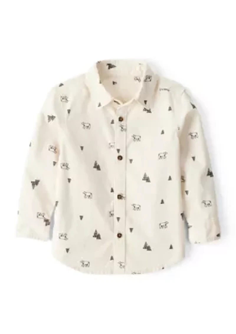 Toddler Boys Christmas Tree Button Down Pajama Shirt