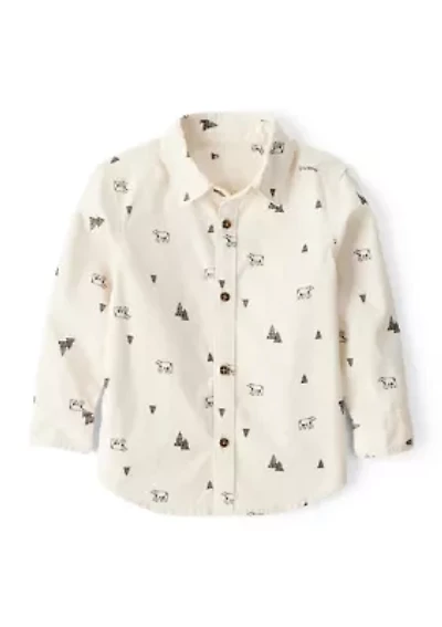 Toddler Boys Christmas Tree Button Down Pajama Shirt