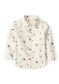 Toddler Boys Christmas Tree Button Down Pajama Shirt
