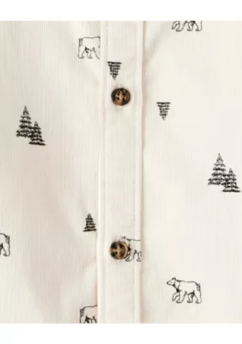 Toddler Boys Christmas Tree Button Down Pajama Shirt