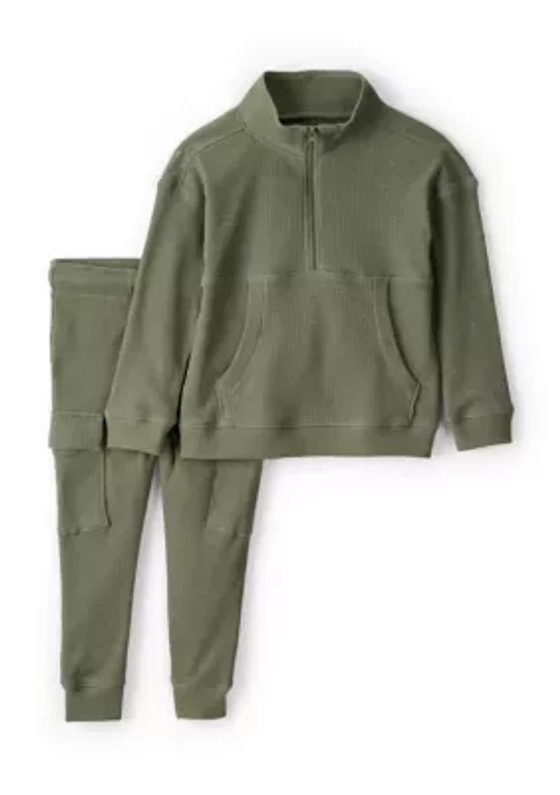 Toddler Boys 1/4 Zip Pullover Sweatshirt and Jogger Pants Set