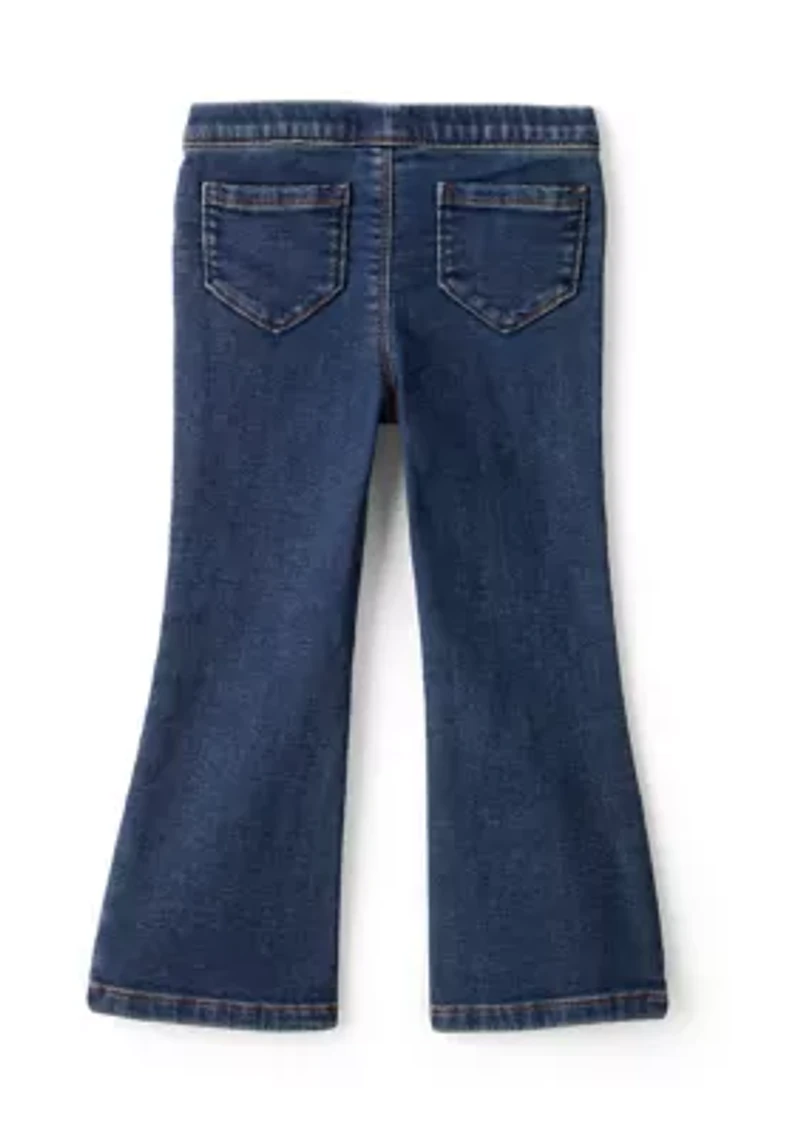 Toddler Girls Long Sleeve Floral Top and Denim Pants Set