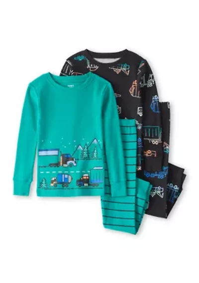 Toddler Boys Trucks 4-Piece Pajama Set