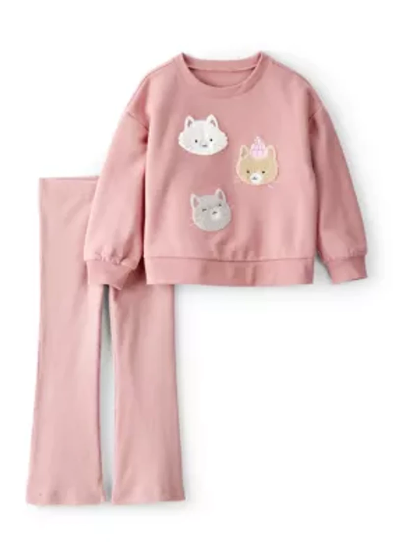 Toddler Girls Cat Embroidered Set
