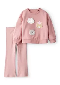 Toddler Girls Cat Embroidered Set