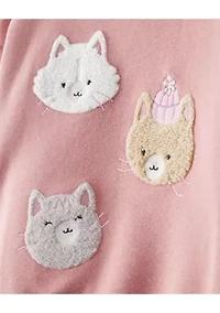Toddler Girls Cat Embroidered Set