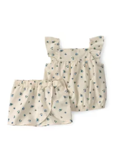 Toddler Girls Floral Print Ruffle Top and Skirt Set