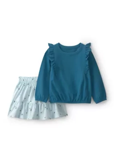 Toddler Girls Ruffle Print Shirt and Skirt Set