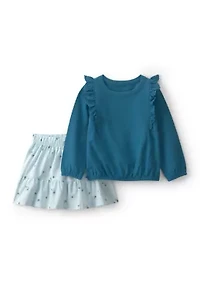 Toddler Girls Ruffle Print Shirt and Skirt Set