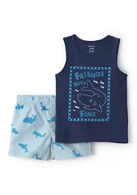 Toddler Boys Shark Print Tank Top and Shorts Set