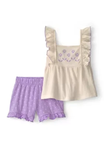 Toddler Girls Floral Tank Top and Shorts Set