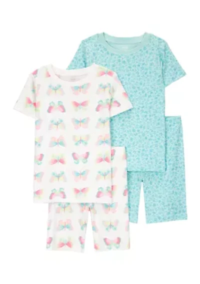 Girls 5-10 Butterfly Printed 4 Piece Pajama Set