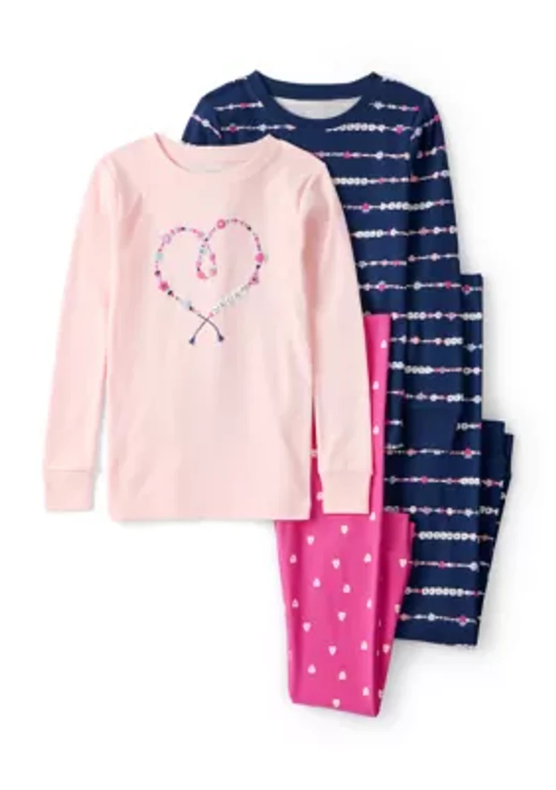 Girls 7-16 Bracelet Graphic Four Piece Pajama Set