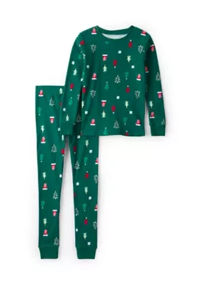 Toddler Boys Christmas Tree Print 100% Cotton Long-Sleeve Snug Fit 2-Piece Pajamas