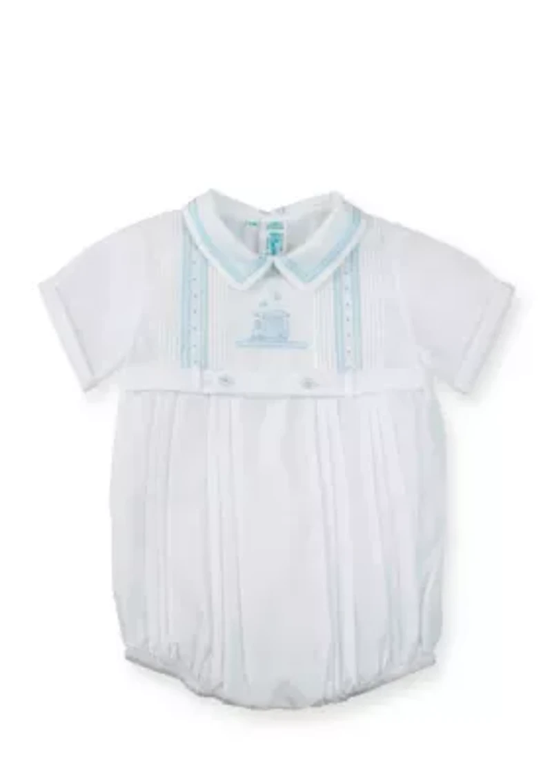 Creeper with Pintucks and Train Embroidery