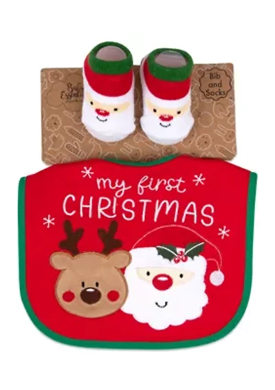 Baby Santa Reindeer Boots Bib Set