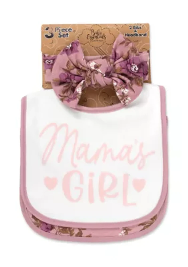Baby Girls Mamas Girl 2 Bibs and Headband Set