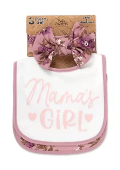 Baby Girls Mamas Girl 2 Bibs and Headband Set