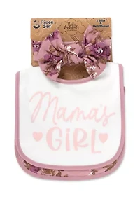 Baby Girls Mamas Girl 2 Bibs and Headband Set