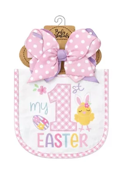 Baby Girls First Easter Bow and Bib Set