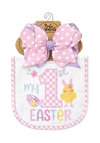 Baby Girls First Easter Bow and Bib Set